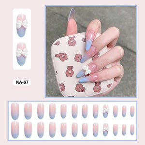 cute korean 3d baby blue gradient press on nails set long almond fake nails