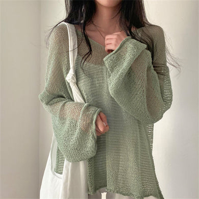 Harajuku Kawaii Fashion Y2K Fairycore Oversized Sheer Knit Sweater