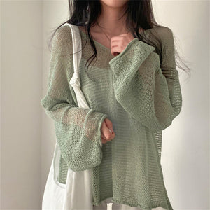 Harajuku Kawaii Fashion Y2K Fairycore Oversized Sheer Knit Sweater – The  Kawaii Factory
