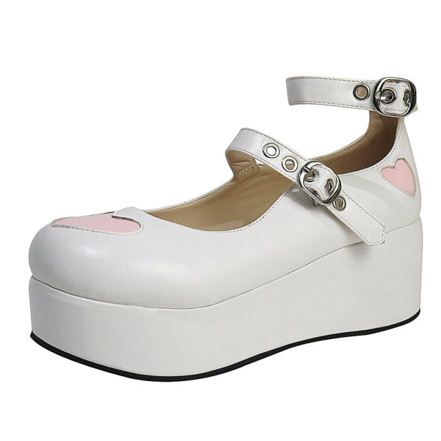 Harajuku Kawaii Fashion Y2K Lolita Heart Platform Mary Jane Shoes – The ...