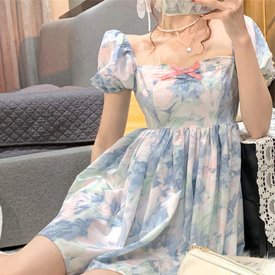 Harajuku Kawaii Fashion Fairycore Coquette Princess Aesthetic Purple Floral Dress M