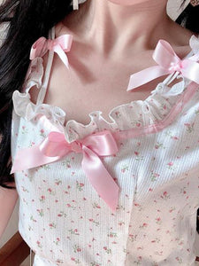 Harajuku Kawaii Fashion Fairycore Princess Aesthetic Bow Puff Sleeve Top