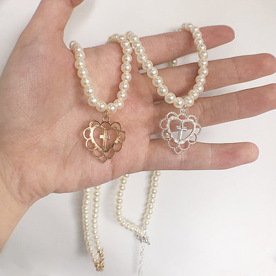 Coquette Kawaii Fashion Dollete Aesthetic Pearl Heart Pendant Necklace