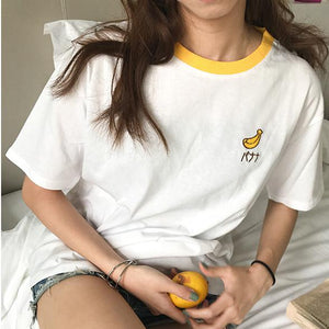 Harajuku Embroidered Ribbed Neckline Fruit Tshirt
