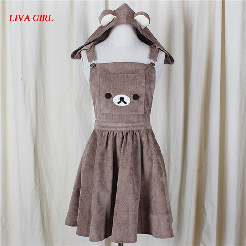 Harajuku Kawaii Bear Corduroy Jumperskirt Overalls The Kawaii Factory Harajuku Kawaii Bear Corduroy Jumperskirt Overalls The Kawaii Factory