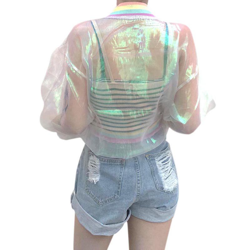Unisex Adult Harajuku Hooded Coat Iridescent Shiny Holographic Jacket  Casual Top