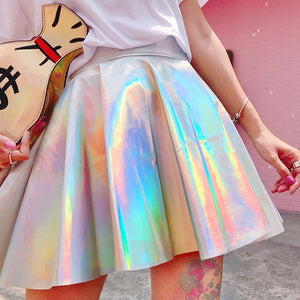 Harajuku Iridescent Holographic Tennis Skirt