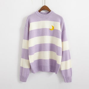 Retro Striped Luna Sweater (Pink/Purple/Black)