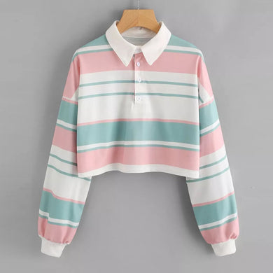 Harajuku Retro Striped Pastel Polo Tshirt