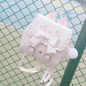 Harajuku Leather Cat Backpack (Pink/White)
