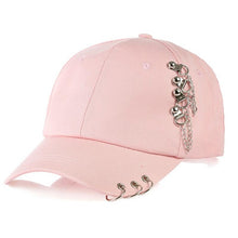 Korean Style Chain Piercing Baseball Cap (Black/Pink/White)