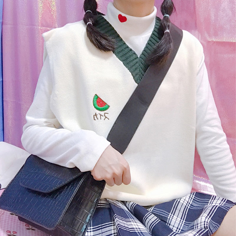 Harajuku Fruit Embroidered Knit Vest (4 Styles)