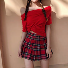 Harajuku School Uniform Style Pleated Skirt (Red/Green/Blue)
