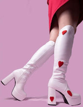 white heart gogo boots for women knee high chunky heel platform boots