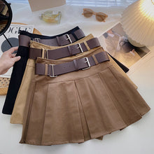 womens dark academia fashion pleated mini skirt brown