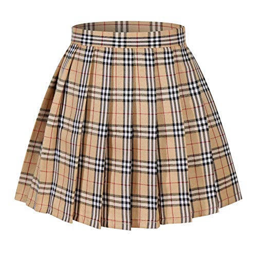 womens high waisted aesthetic beige plaid mini skirt