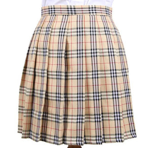 womens japanese school uniform cosplay beige check tartan plaid pleated mini skirt