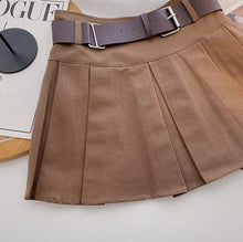 womens korean fashion aesthetic brown pleated mini skirt with shorts underneath