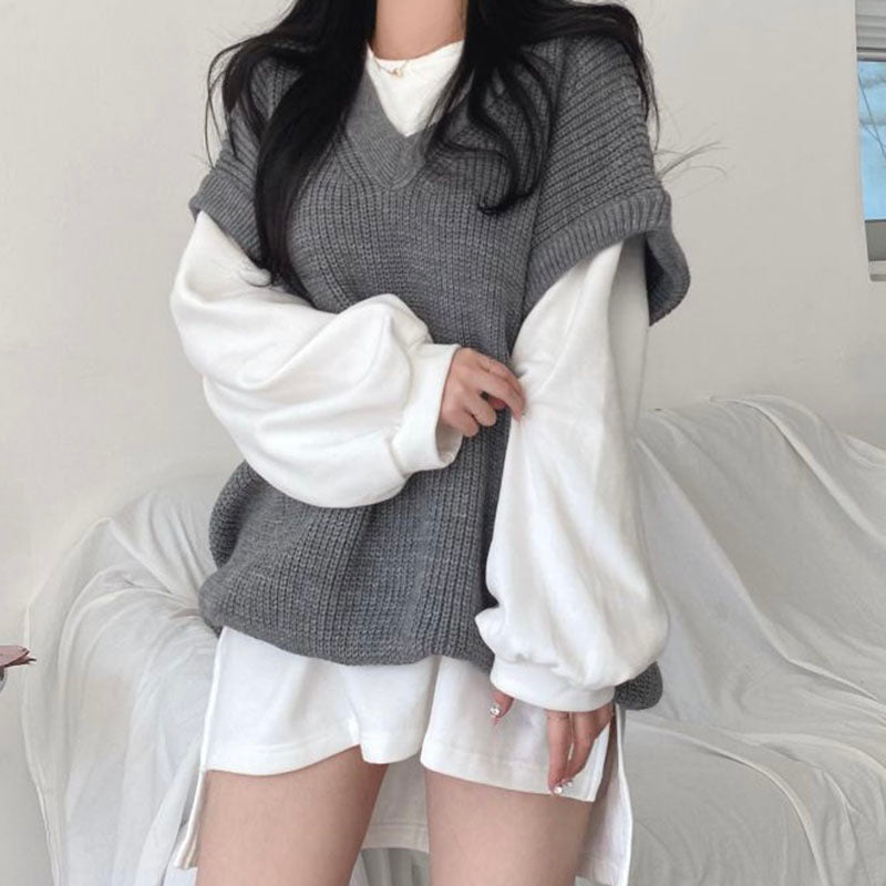 Womens Dark Academia Aesthetic Korean Fashion Oversized Knit Vest The Kawaii Factory
