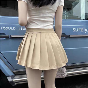 womens korean fashion high waisted short beige skirt with shorts underneath