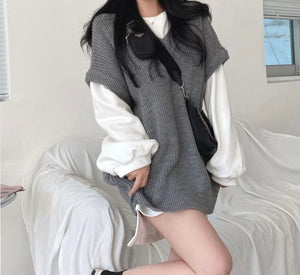 womens korean fashion outfit inspiration oversized sweater vest gray