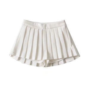 womens korean fashion high waisted short white skirt with shorts underneath