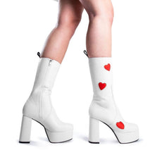 womens white gogo boots with red hearts